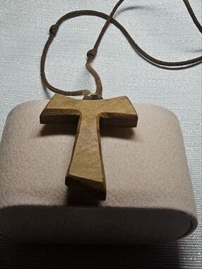 Tau Cross OLIVE WOOD necklace with Cord - St. Francis Religious